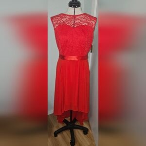 Chic Red Lace High Low Dress